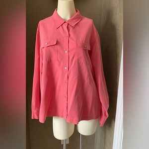 First Issue (Liz Claiborne) Button-Up Shirt Women's Field Coral Pink, XL
